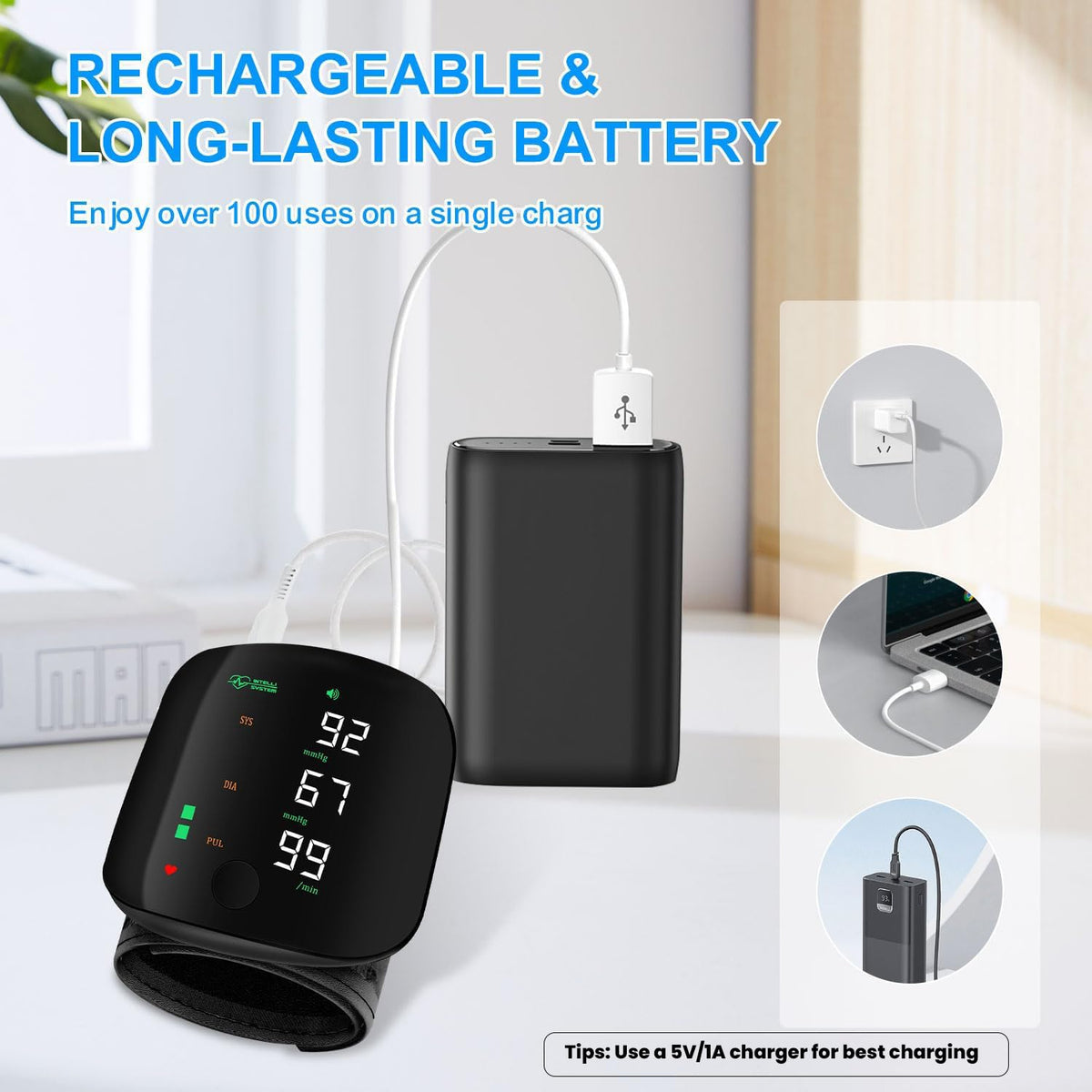 Rechargeable Wrist BP Monitor – Digital LED Display & Voice Broadcast